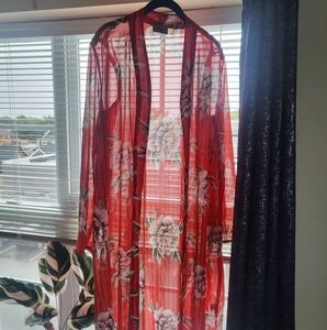 Floral Red Sheer Kimono